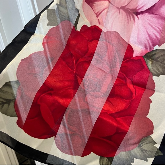 Oscar de la Renta Vintage Floral Silk Scarf - Red and Pink Roses Sheer Long - Picture 4 of 7